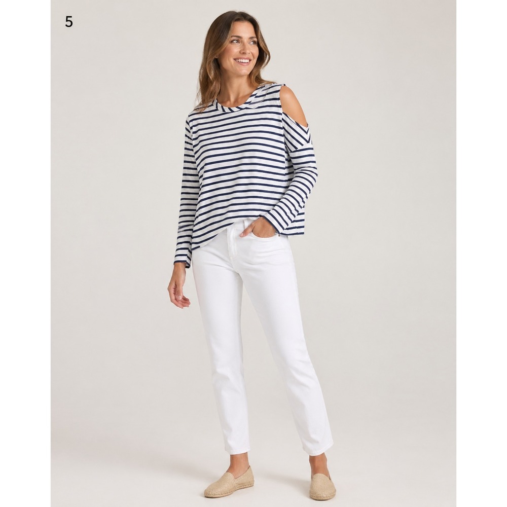 Lane Bryant Cold Shoulder Sweater Womens Plus 22/24 White Blue Stripe Nautical